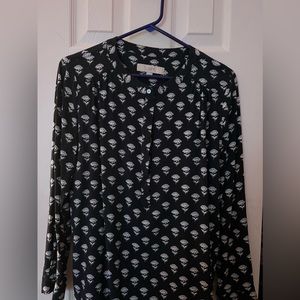 Ann Taylor Loft Black blouse with white flower pattern!